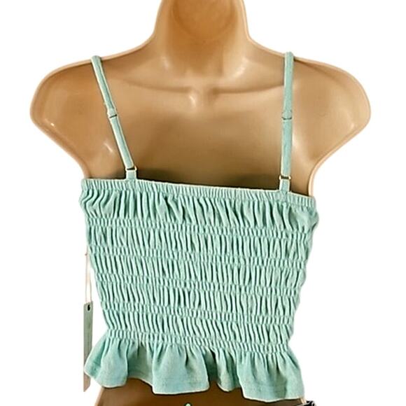 Ocean Drive Smocked Crop Top with Ruffle Hem & Adjustable Straps - Size Small - Picture 4 of 7